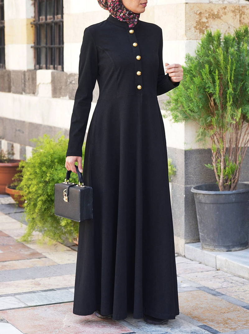 Brushed Cotton Gold Buttoned Abaya