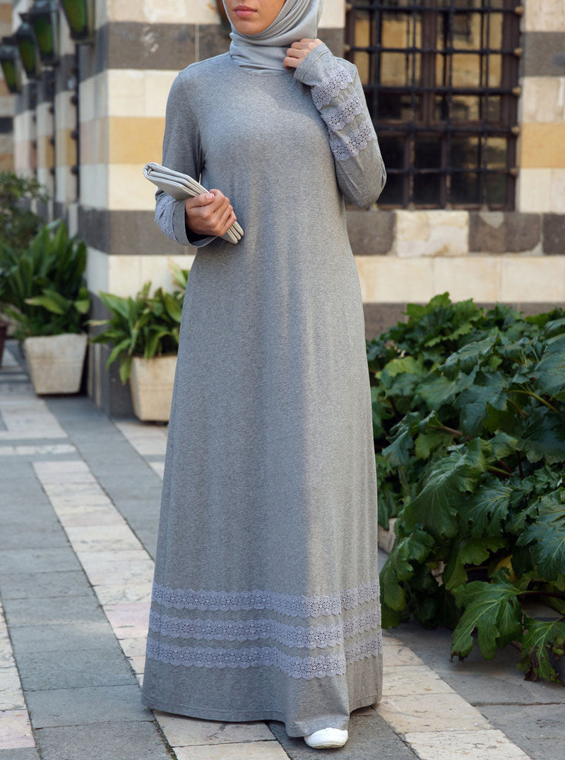 Lace Trim Jersey Maxi Dress