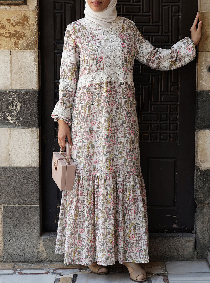 Printed Maxi Dress with Lace