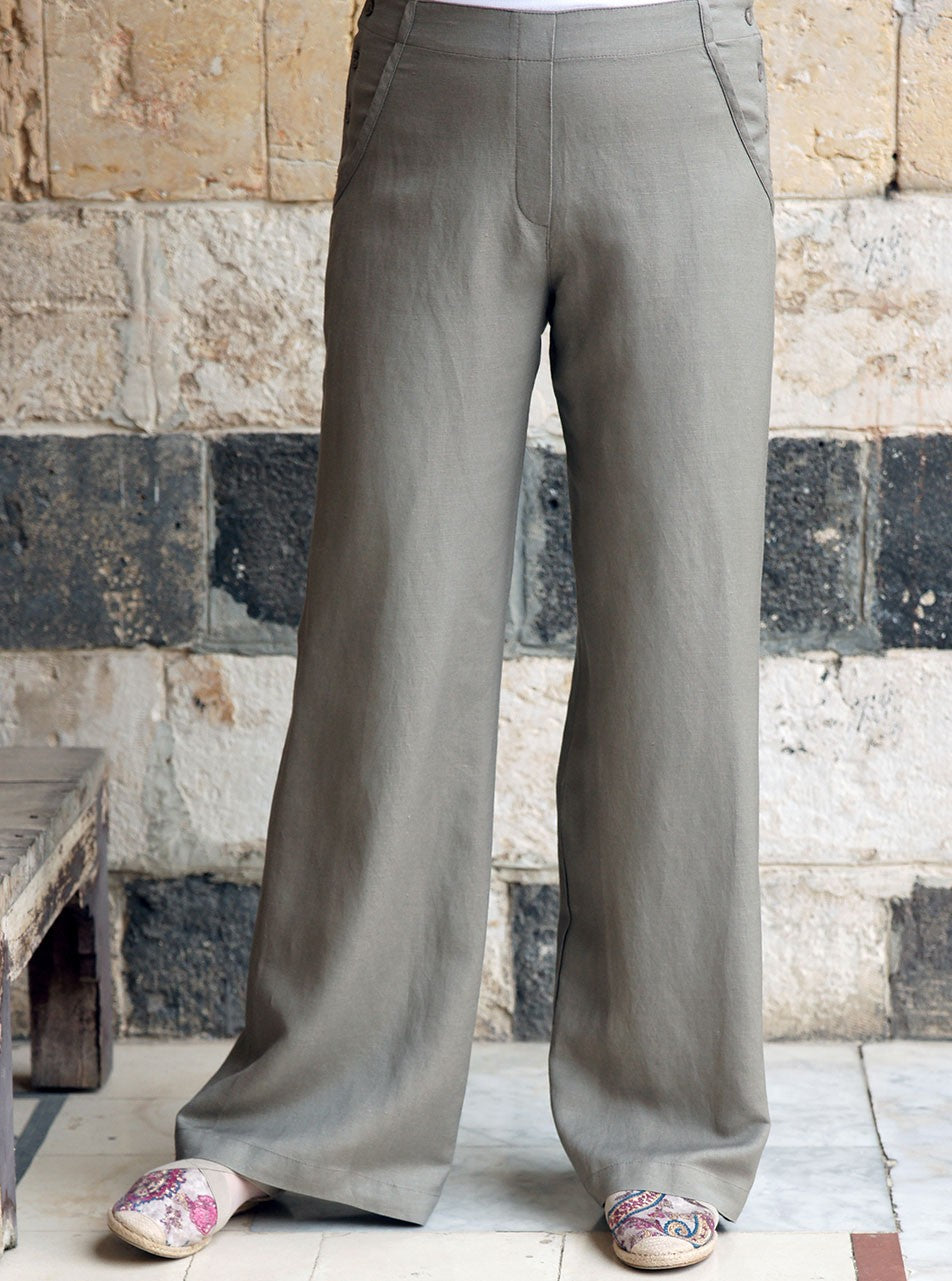 Grey linen trousers womens best sale