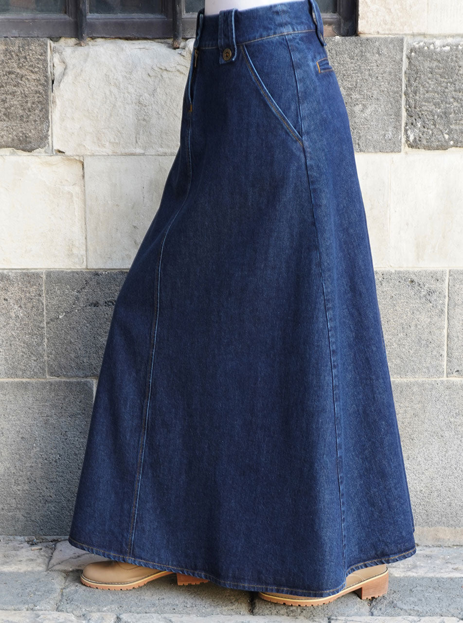 Designer a line denim skirt best sale