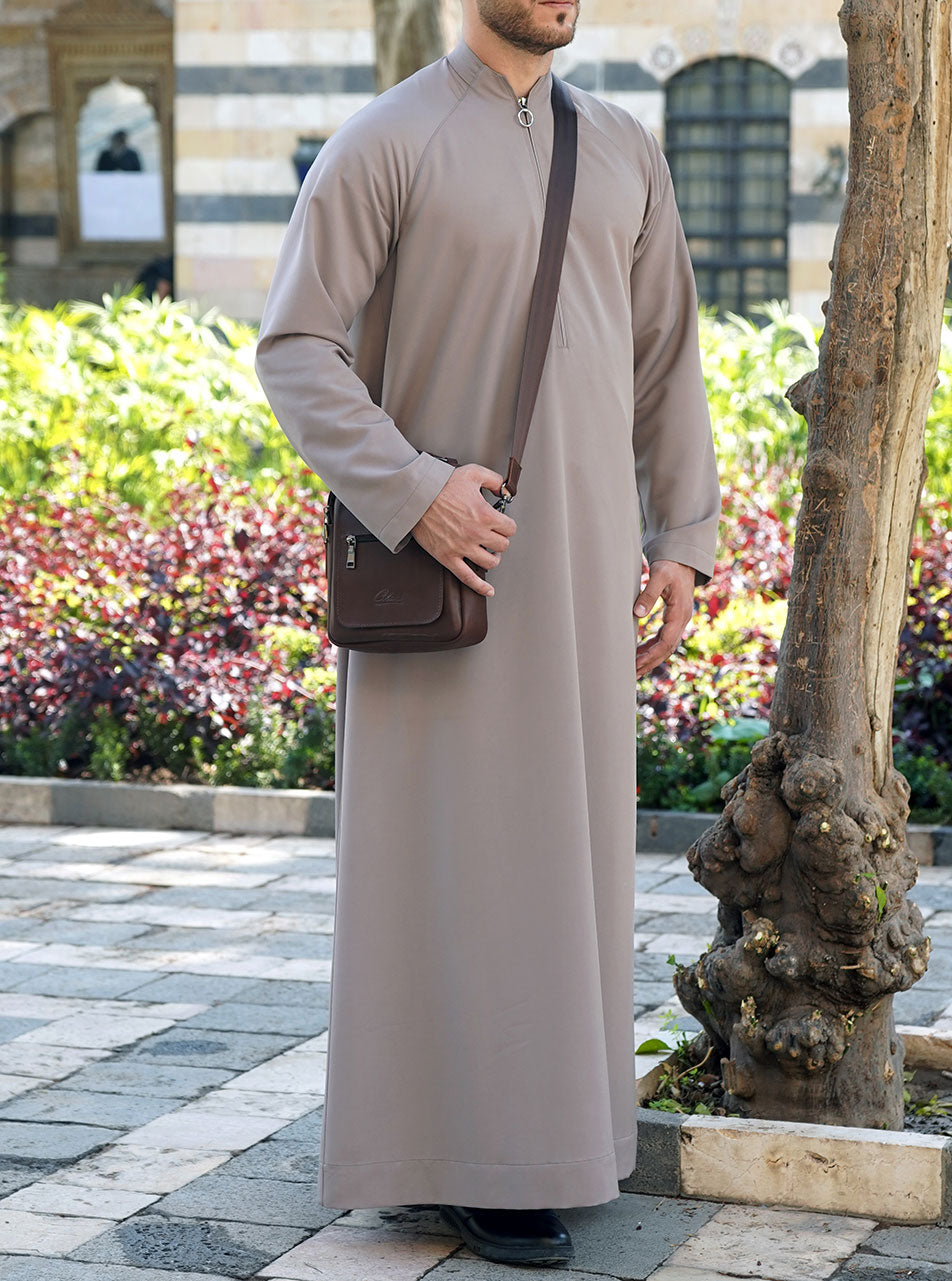 Zipped Thobe with Raised Collar Shukr Clothing