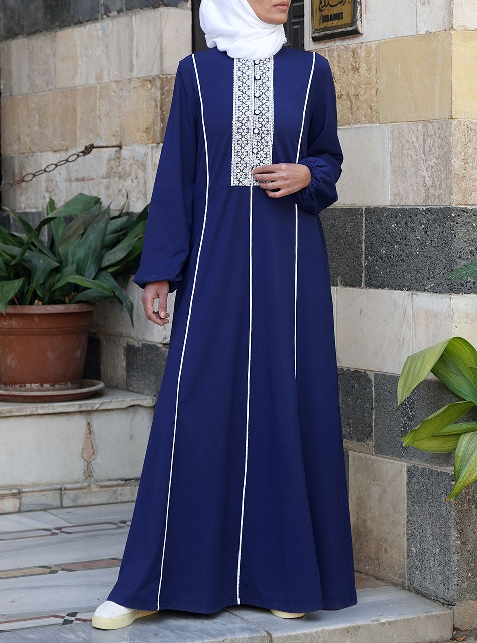 White Lace and Trim Abaya Abayas Women Shukr Clothing